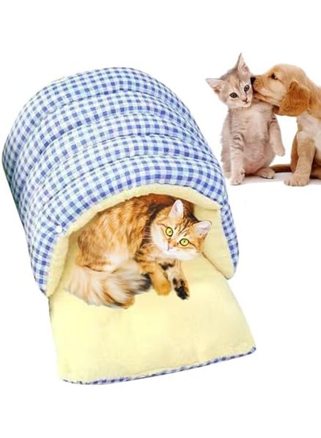 Washable Enclosed Dog Bed Cave Thickened Soft Portable Pet Nest Green Blue 16.93x15.75x11.02 Inches - Image 2