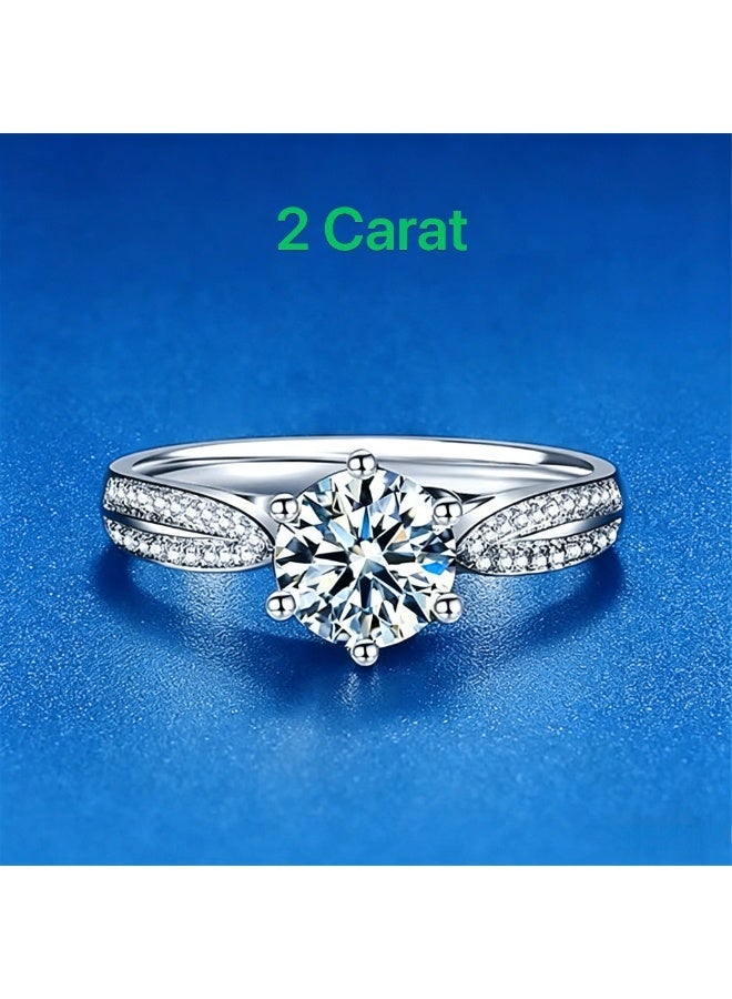 حقل خاتم نسائي من مويسانيت بقيراطين، خاتم زواج، خاتم خطوبة، مطلي بالروديوم من الفضة الاسترلينية S925، مقاس قابل للتعديل، صندوق هدايا فاخر، جاهز للإهداء - Image 2