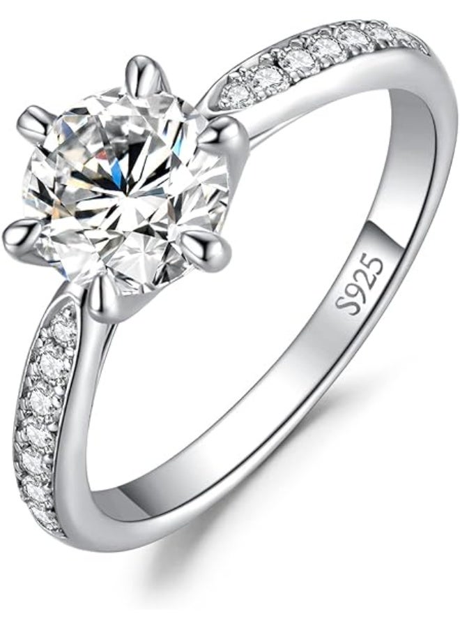 حقل خاتم نسائي من مويسانيت بقيراطين، خاتم زواج، خاتم خطوبة، مطلي بالروديوم من الفضة الاسترلينية S925، مقاس قابل للتعديل، صندوق هدايا فاخر، جاهز للإهداء - Image 3