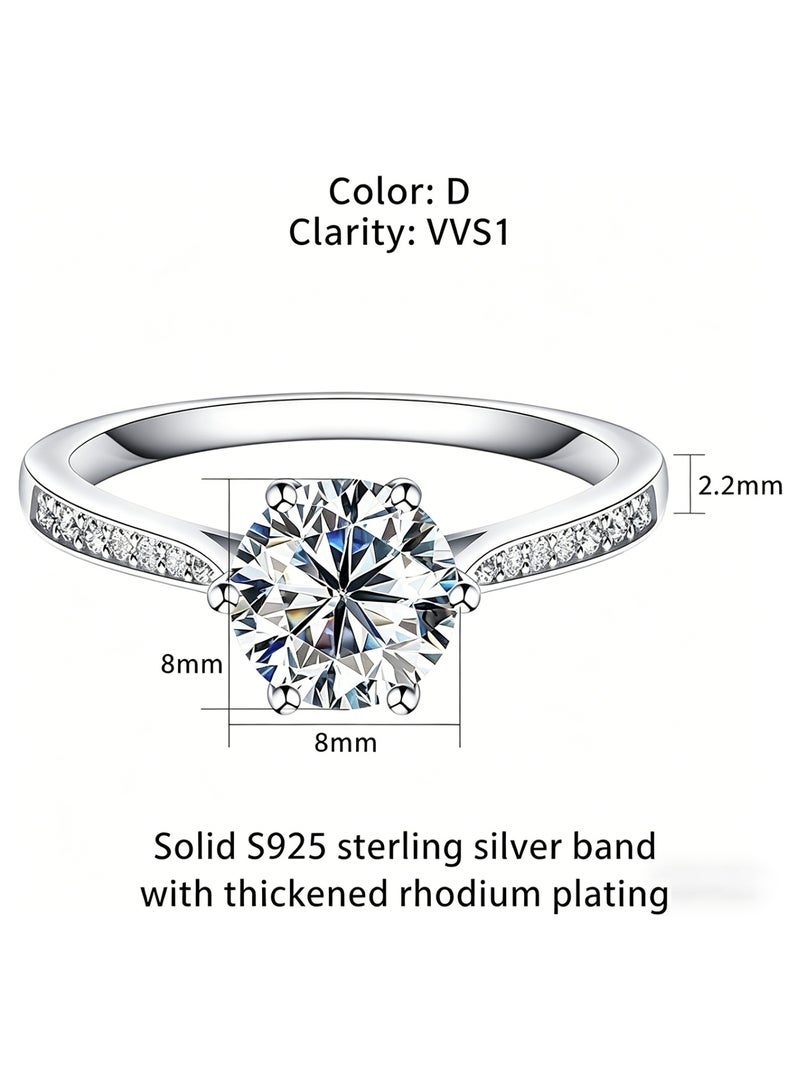 حقل خاتم نسائي من مويسانيت بقيراطين، خاتم زواج، خاتم خطوبة، مطلي بالروديوم من الفضة الاسترلينية S925، مقاس قابل للتعديل، صندوق هدايا فاخر، جاهز للإهداء - Image 4