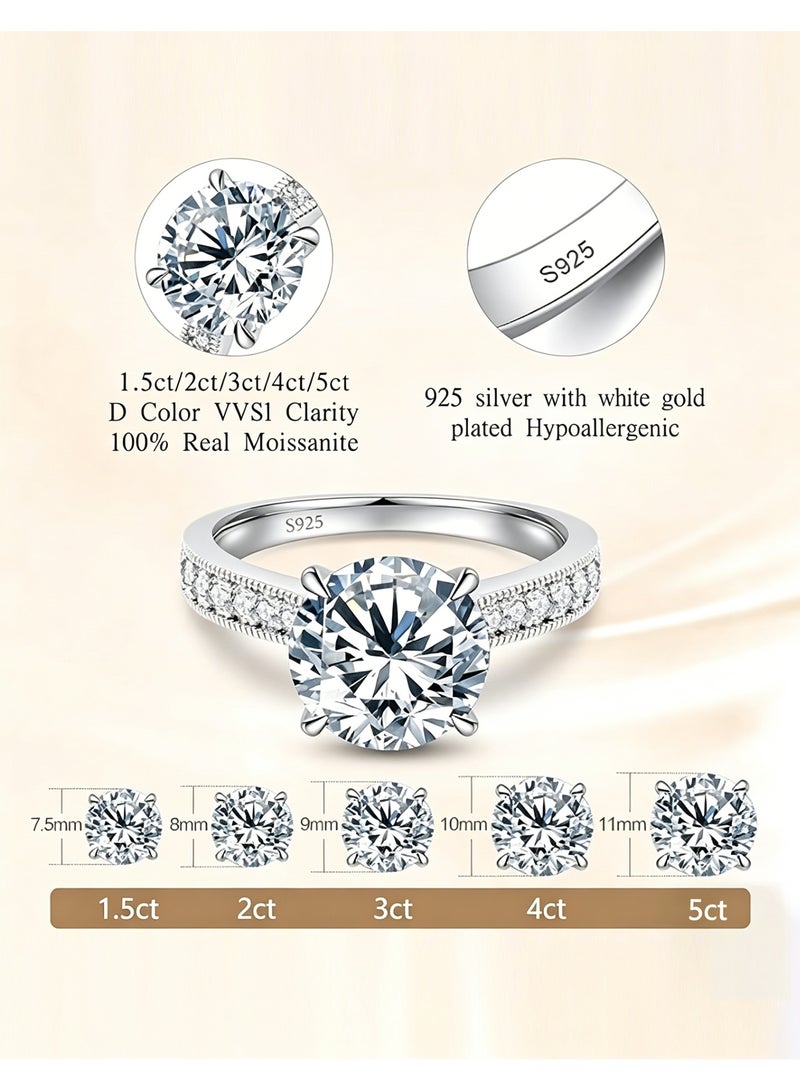 حقل خاتم نسائي من مويسانيت بقيراطين، خاتم زواج، خاتم خطوبة، مطلي بالروديوم من الفضة الاسترلينية S925، مقاس قابل للتعديل، صندوق هدايا فاخر، جاهز للإهداء - Image 5