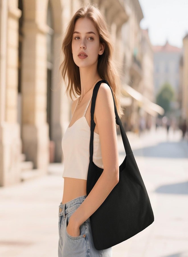 TINYAT Corduroy Tote Bag for Women Small Hobo Bags Work Shoulder Bag Crossbody Purse Casual Handbag - Image 2