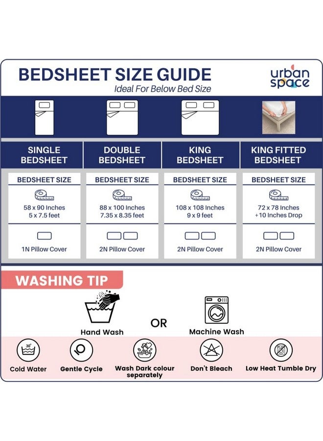 Urban Space ملاءة سرير قطن 100% بتصميم حضري سيري 200 TC للسرير الملكي، ملاءة قطنية للسرير الملكي مع 2 غطاء وسادة (أبيض مشع، الحجم 108 x 108 بوصة) - Image 5
