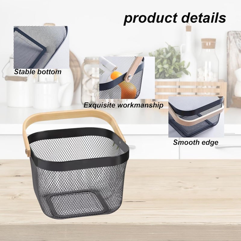 PRAMANTA Metal Shower Caddy Basket Bucket, Cleaning Shower Basket with Bamboo Handle Storage Basket Organizer for Bathroom Kitchen College Dorm Sink (1Pcs) - Image 2