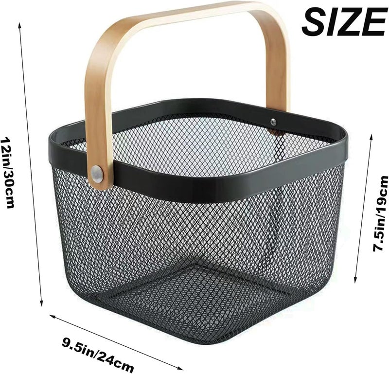 PRAMANTA Metal Shower Caddy Basket Bucket, Cleaning Shower Basket with Bamboo Handle Storage Basket Organizer for Bathroom Kitchen College Dorm Sink (1Pcs) - Image 3