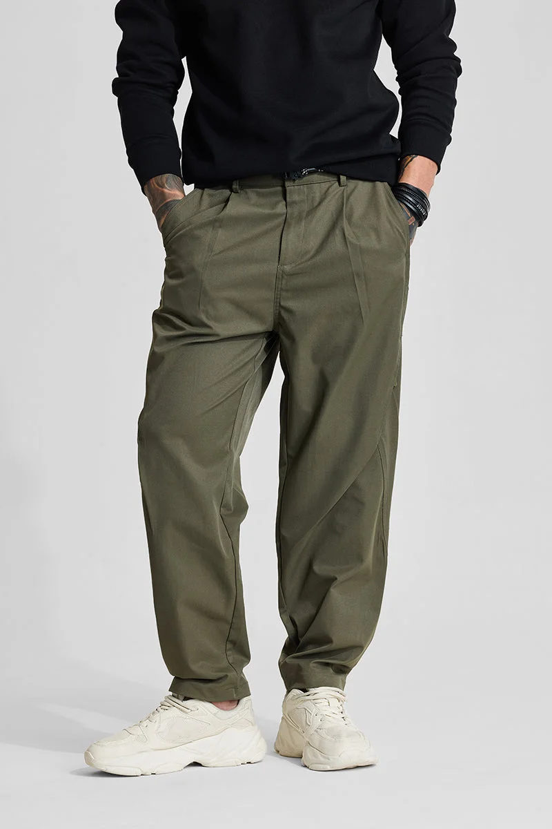 SNITCH Olive Relaxed Fit Trousers