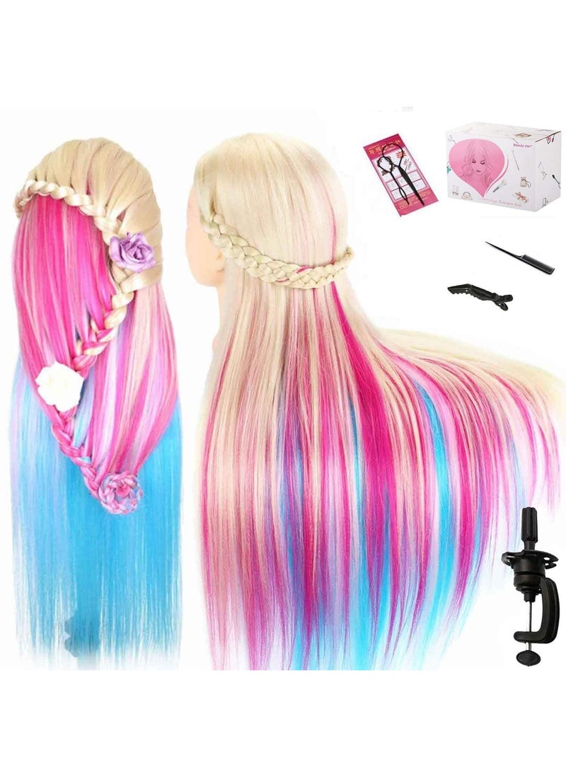 Beauty Star Beauty Star 29 Colorful Mannequin Head with 100 Syntheic Hair Doll Head for Hair Styling and Braiding Practice Professional Bride Cosmetology Training Manikin Head with Clamp Stand Updo Kit 