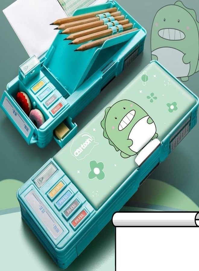 GETNAKSH Multi Compartment Button Operated Dinosaur Pencil Box, with Pen Stand in-Built | Push Button Enabled Storages and Sharpener for Kids (Dinosaur Compass Box 11) - Image 2