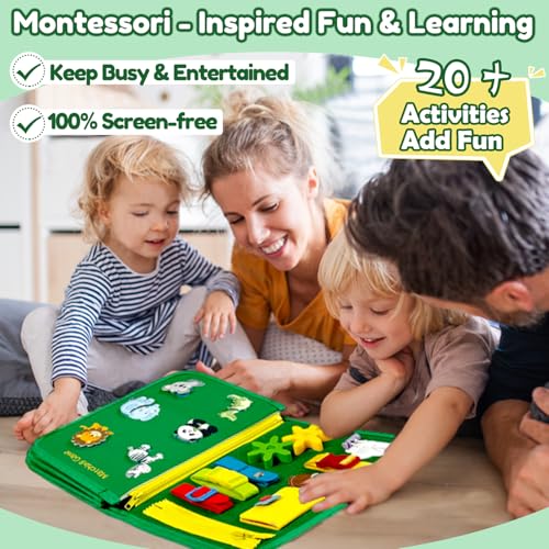 Qizfun Toddler Busy Board Montessori Toys Sensory Busy Book Educational Learning Travel Toy for Airplane Car Keeps Toddlers Engaged Birthday Gifts for Toddler Boys Girls - Image 5
