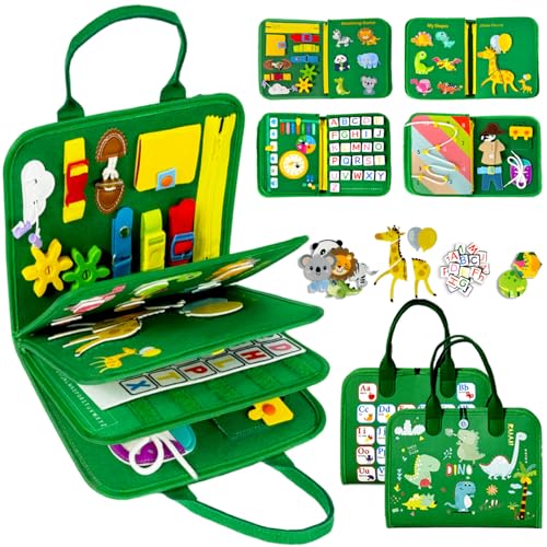 Qizfun Toddler Busy Board Montessori Toys Sensory Busy Book Educational Learning Travel Toy for Airplane Car Keeps Toddlers Engaged Birthday Gifts for Toddler Boys Girls - Image 1