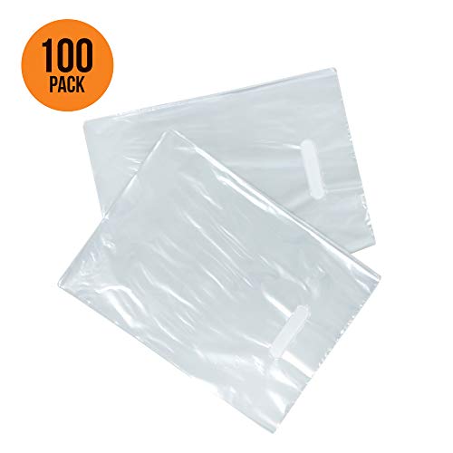 Infinite Pack 100 Clear Plastic Merchandise Bags with Handles 12"x15" | 1.25Mil Thick Glossy Retail Shopping Bags for Small Business Boutique Bag Clear Gift Bags for Shopping, Clothing and Trade Show - Image 4