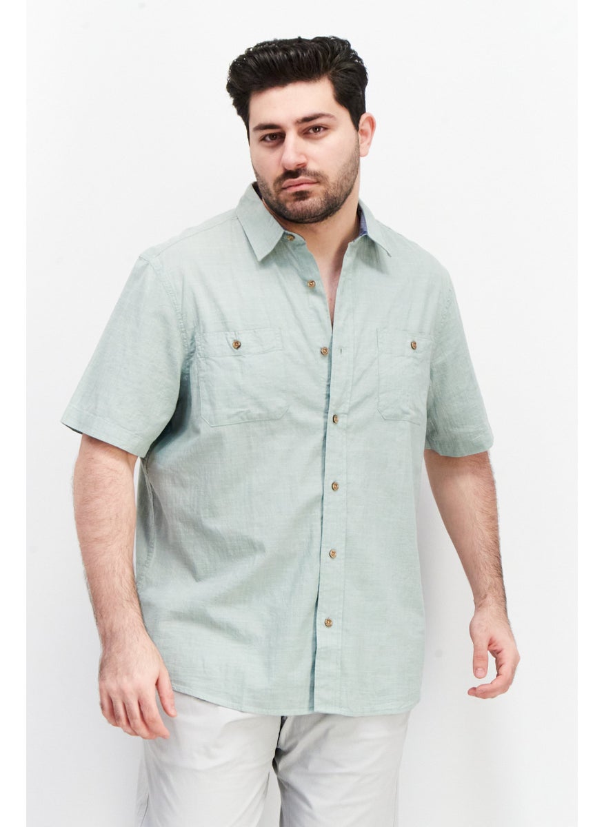 Tailor Vintage - Men Performance Fit Heather Short Sleeve Casual Shirt, Sage Green - Image 1