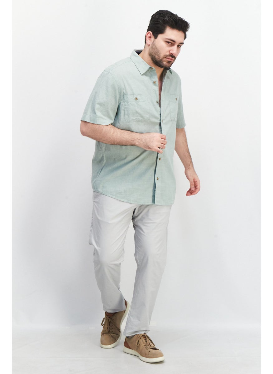 Tailor Vintage - Men Performance Fit Heather Short Sleeve Casual Shirt, Sage Green - Image 1