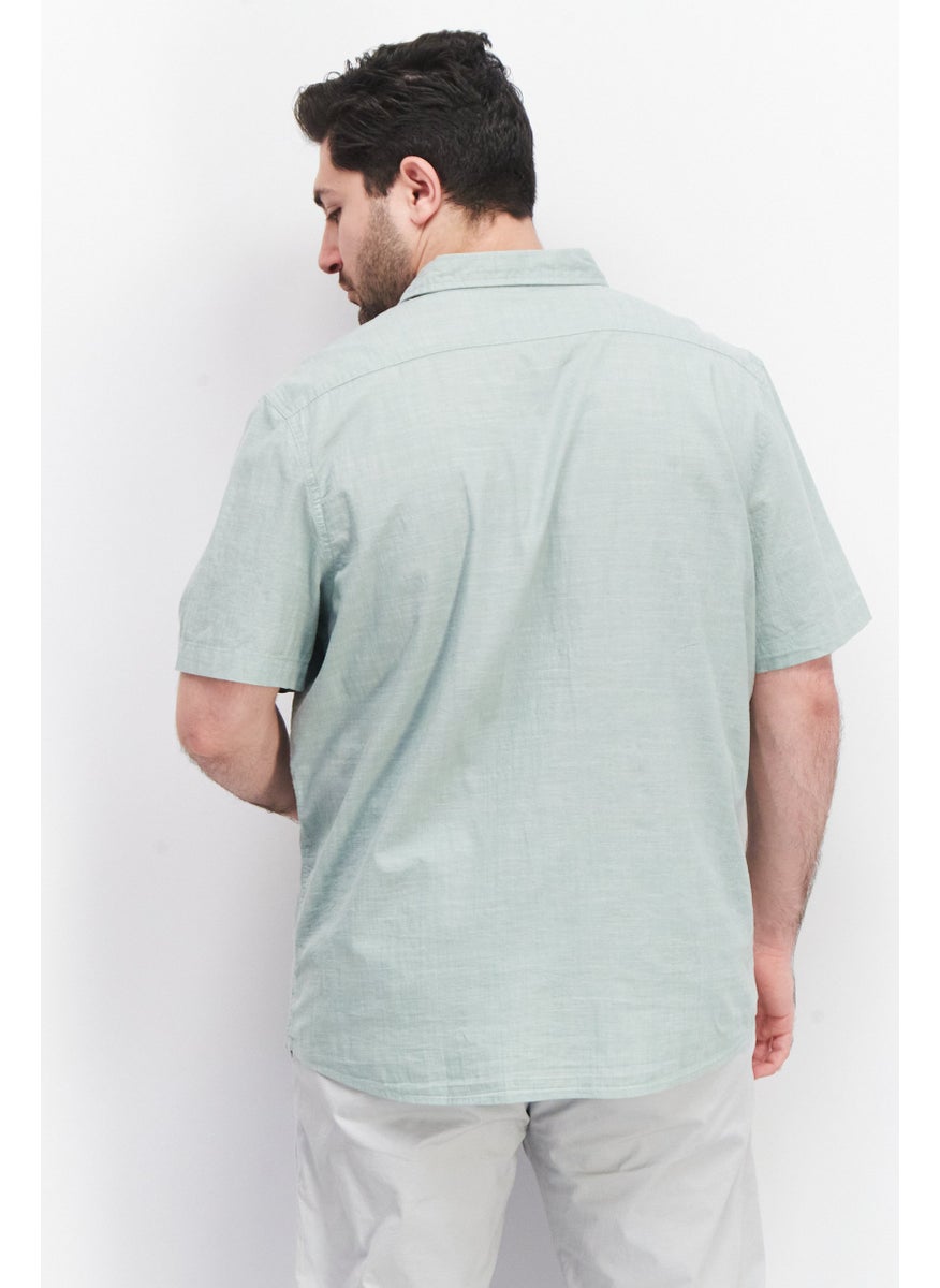 Tailor Vintage - Men Performance Fit Heather Short Sleeve Casual Shirt, Sage Green - Image 1