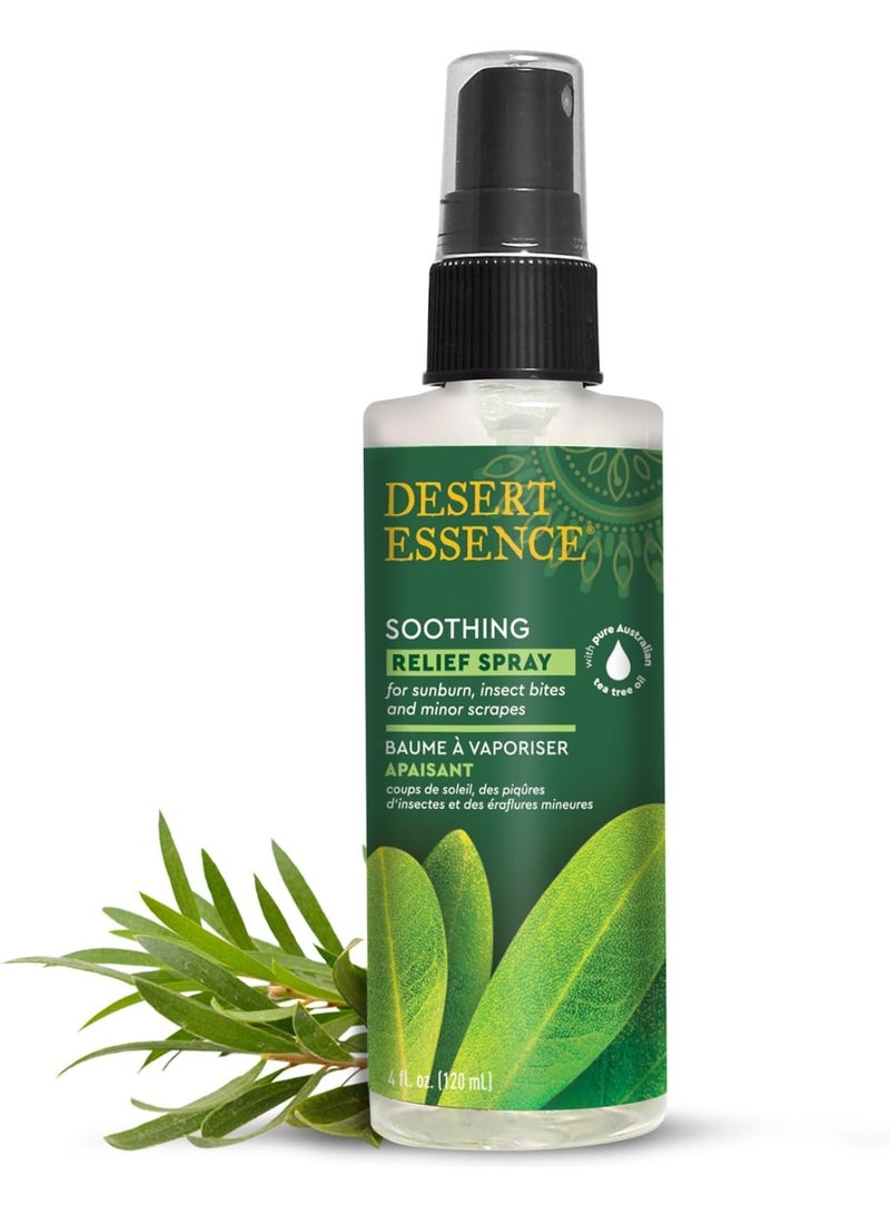 Desert Essence Relief Spray - 4 Fl Oz - Antiseptic Eco-Harvest Tea Tree Oil & Other Essential Oils - Natural First Aid - Minor Burns - Sunburn - Insect Bites - Scrapes - May Comfort Aching Feet - Image 1