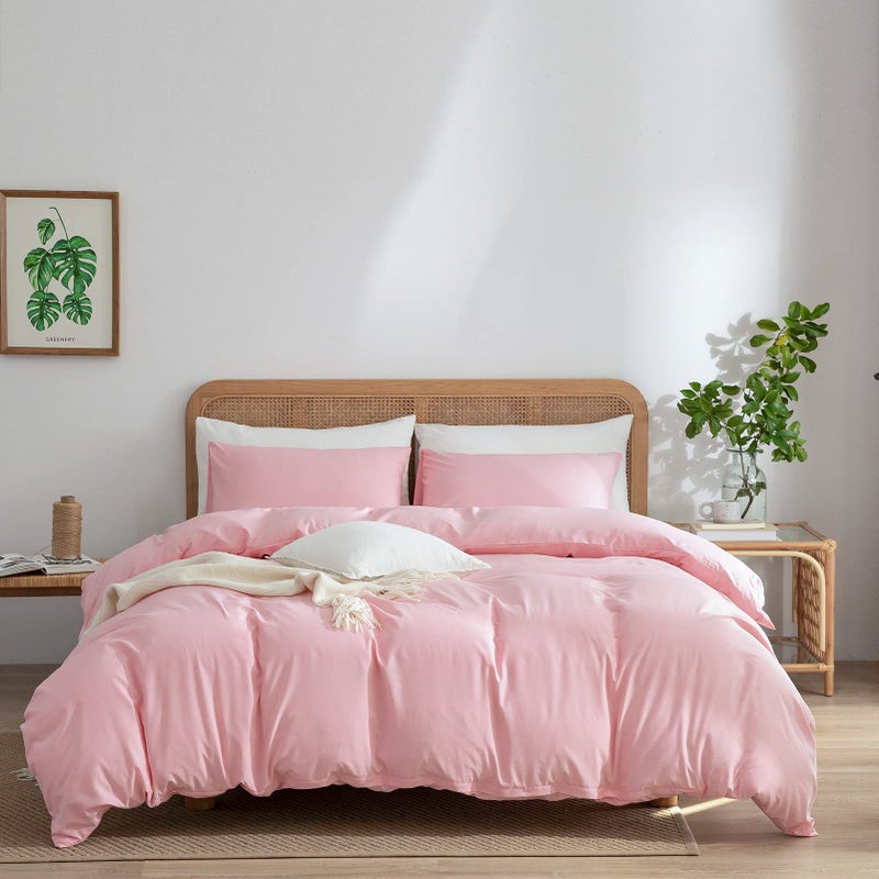 Pink Duvet Cover Queen 100 Washed Microfiber 3Piece Solid Color Casual Bedding Set for Men  Women with Zipper Closure Luxury Ultra Soft Comfort Queen