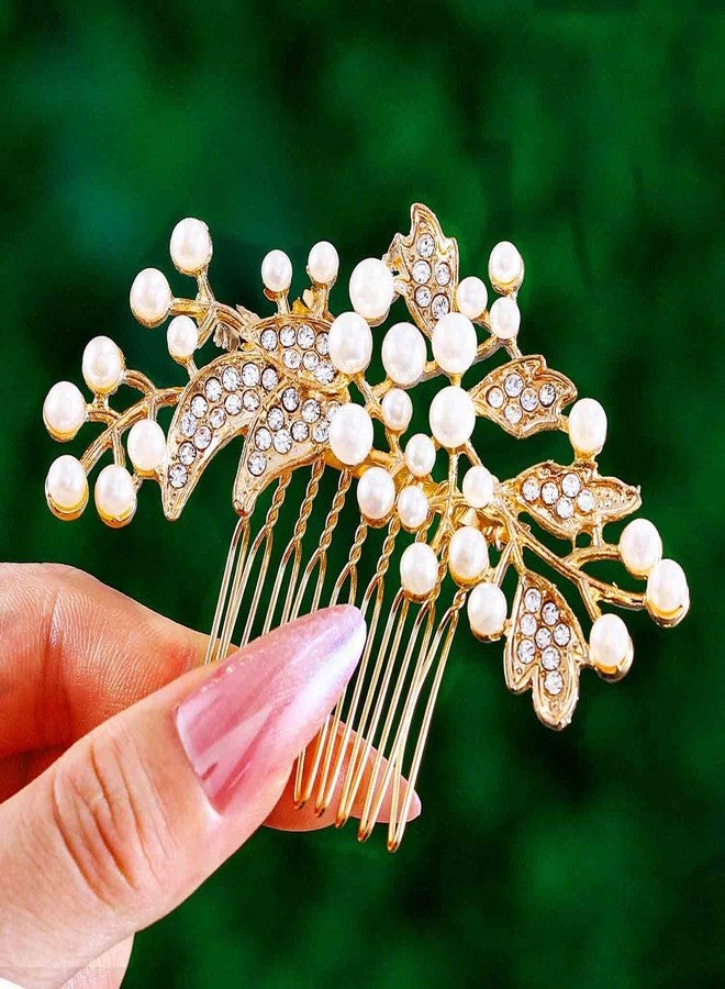 فويت مشط شعر مرصع بالكريستال من فويت، إكسسوارات شعر ذهبية، أغطية رأس من اللؤلؤ، أمشاط جانبية مرصعة بأحجار الراين لوصيفات العروس، للنساء والعرائس - Image 3