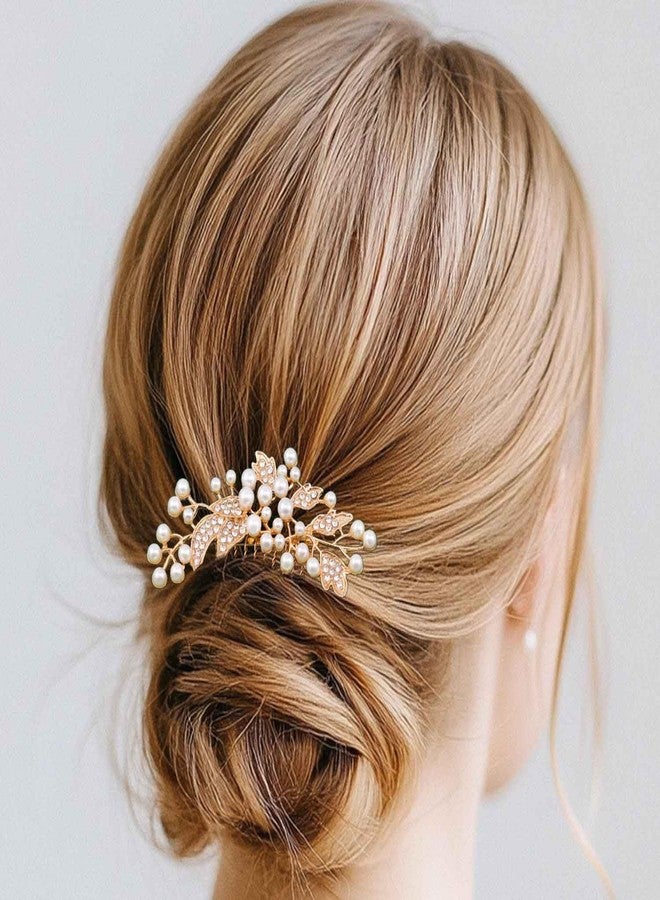 فويت مشط شعر مرصع بالكريستال من فويت، إكسسوارات شعر ذهبية، أغطية رأس من اللؤلؤ، أمشاط جانبية مرصعة بأحجار الراين لوصيفات العروس، للنساء والعرائس - Image 1