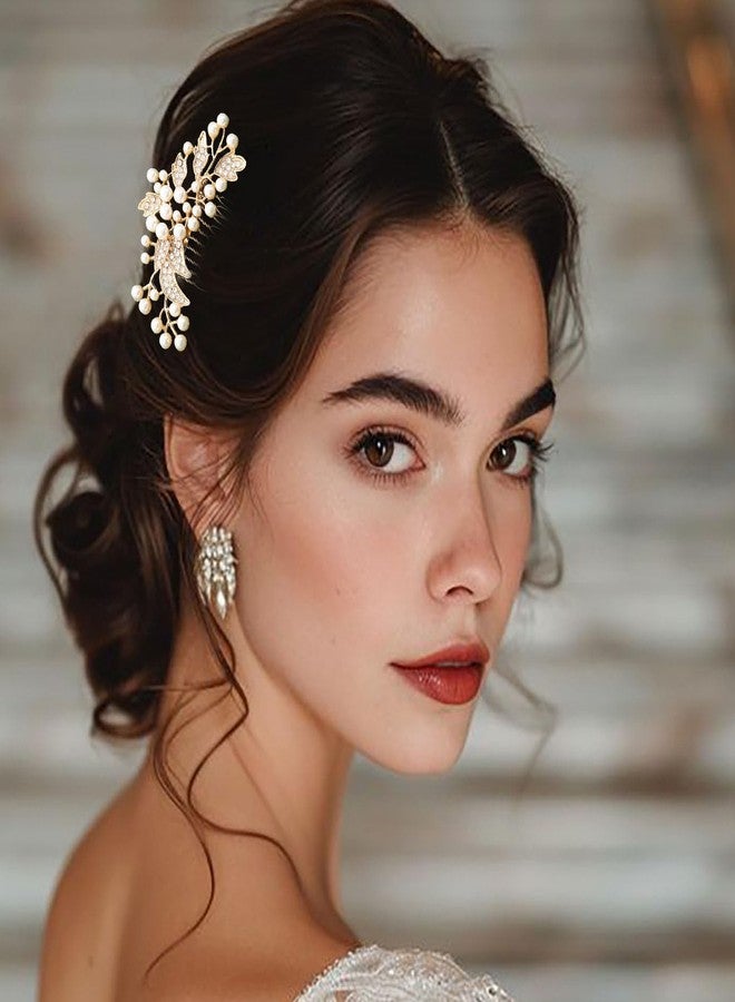 فويت مشط شعر مرصع بالكريستال من فويت، إكسسوارات شعر ذهبية، أغطية رأس من اللؤلؤ، أمشاط جانبية مرصعة بأحجار الراين لوصيفات العروس، للنساء والعرائس - Image 2