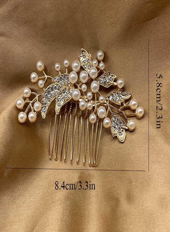 فويت مشط شعر مرصع بالكريستال من فويت، إكسسوارات شعر ذهبية، أغطية رأس من اللؤلؤ، أمشاط جانبية مرصعة بأحجار الراين لوصيفات العروس، للنساء والعرائس - Image 5