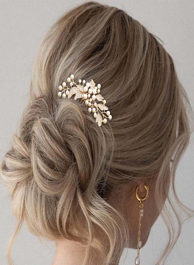 فويت مشط شعر مرصع بالكريستال من فويت، إكسسوارات شعر ذهبية، أغطية رأس من اللؤلؤ، أمشاط جانبية مرصعة بأحجار الراين لوصيفات العروس، للنساء والعرائس - Image 4