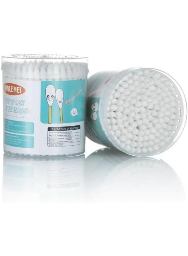 Cotton Swabs Double-Tipped Round Thick Tips | 100% Cotton Biodegradable & Organic Unbleached Natural | Safety Swabs | Wooden Cotton Buds For Ears Makeup or Nails 600 Count - Image 1