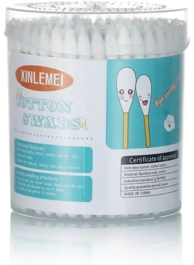 Cotton Swabs Double-Tipped Round Thick Tips | 100% Cotton Biodegradable & Organic Unbleached Natural | Safety Swabs | Wooden Cotton Buds For Ears Makeup or Nails 600 Count - Image 2