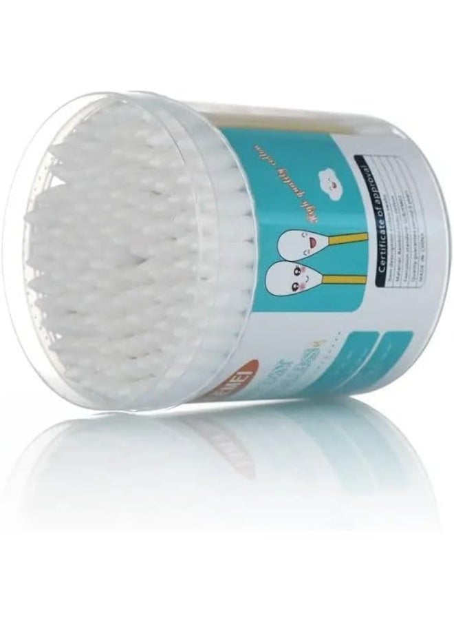 Cotton Swabs Double-Tipped Round Thick Tips | 100% Cotton Biodegradable & Organic Unbleached Natural | Safety Swabs | Wooden Cotton Buds For Ears Makeup or Nails 600 Count - Image 3