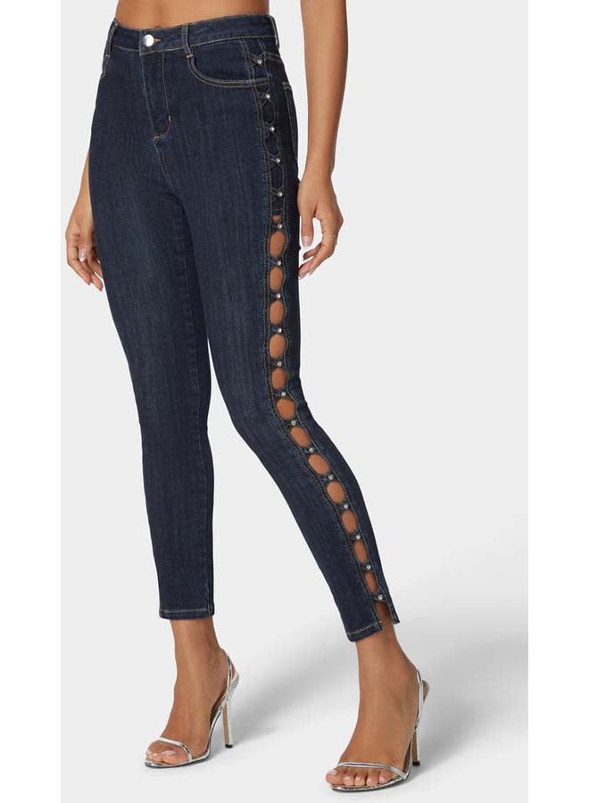 bebe Natural Waist Stud Detail Skinny Leg Jeans - Image 2