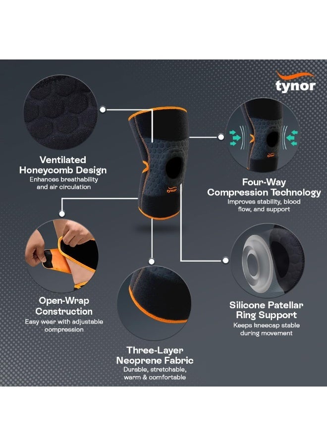 Tynor Knee Wrap (Neo), for Pain Relief, Support & Compression | Adjustable Knee Brace with Open Patella Design for Stability | for Sports, Gym, Workout | Universal Size - Image 2