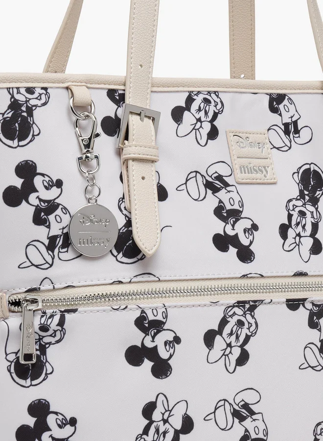 Disney Mickey and Minnie Mouse Print Tote Bag with Double Handle and Zip Closure