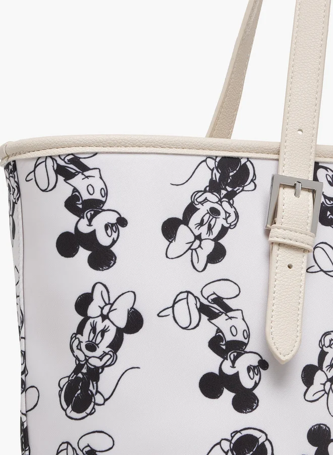 Disney Mickey and Minnie Mouse Print Tote Bag with Double Handle and Zip Closure