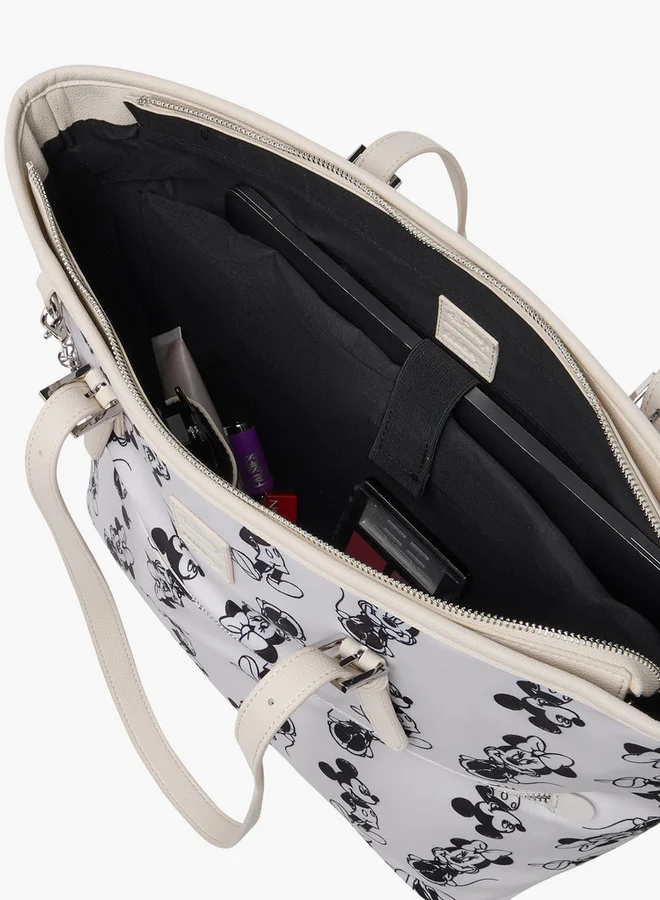 Disney Mickey and Minnie Mouse Print Tote Bag with Double Handle and Zip Closure