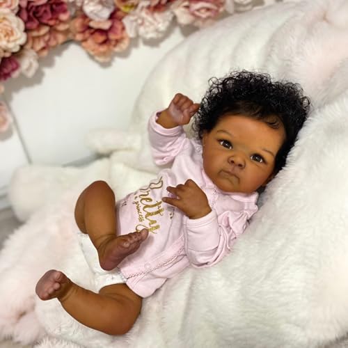 Zero Pam Reborn Baby Dolls Silicone Full Body Black18 in Realistic Baby Doll Black Anatomically Correct Girl Brown Lifelike Babies Doll with Hair Silicone Babies Dolls for Girls with Accessories - Image 5
