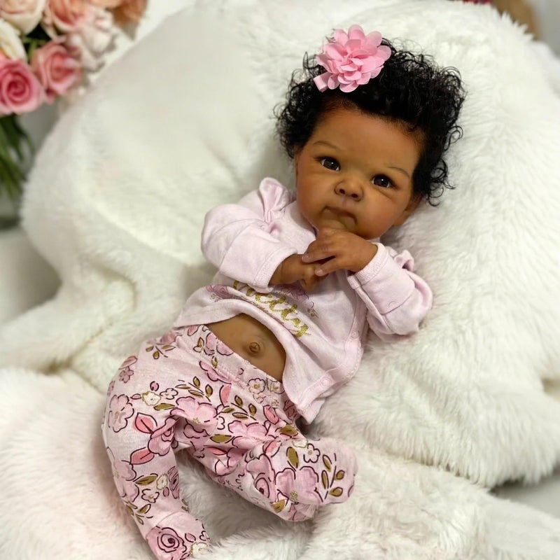 Zero Pam Reborn Baby Dolls Silicone Full Body Black18 in Realistic Baby Doll Black Anatomically Correct Girl Brown Lifelike Babies Doll with Hair Silicone Babies Dolls for Girls with Accessories - Image 3