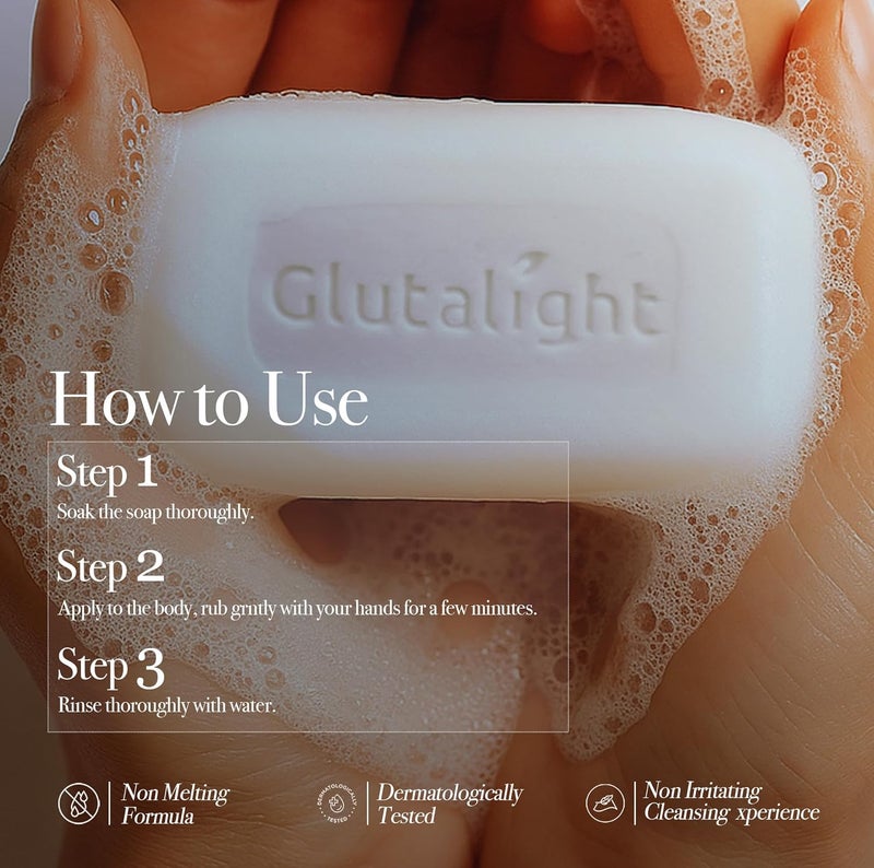 Glutalight صابون غلوتالايت صابون الغلوتاثيون صابون إزالة تان الجسم صابون ديتان صابون حمام عروض صابون الحمام صابون الاستحمام يساعد في التحكم في الزيت الزائد لبشرة متألقة عبوة من 9 - Image 5