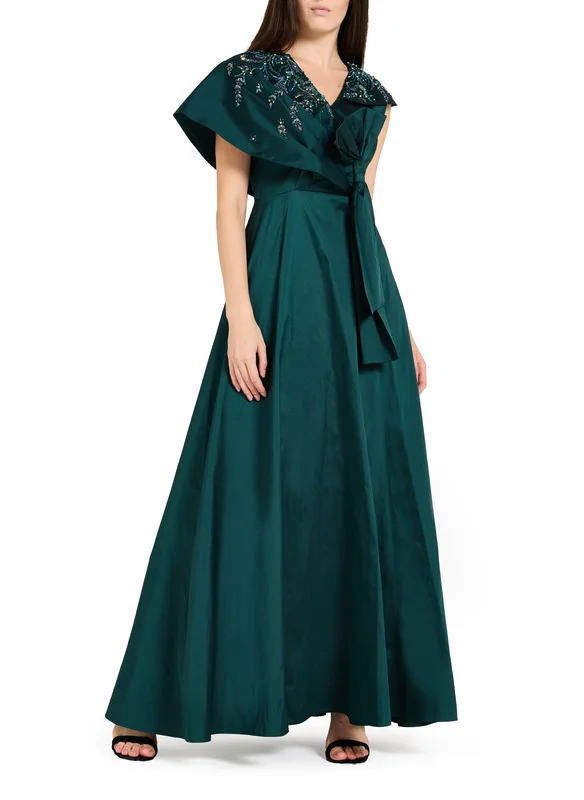 امري Embellished Asymmetrical Draped Satin Dress