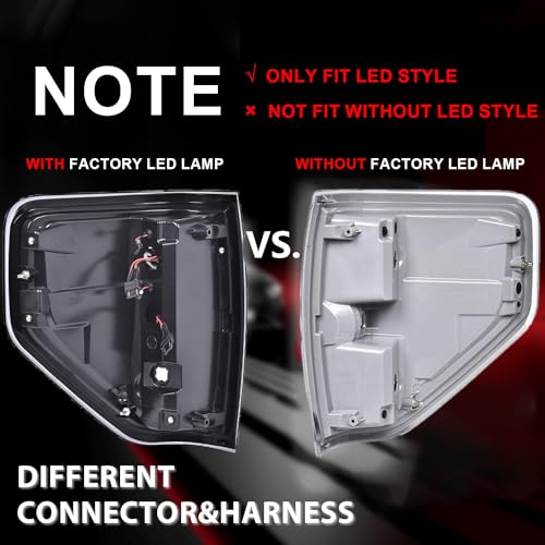 GPLUS مجموعة مصابيح الذيل G-PLUS، متوافقة مع فورد F150 2009-2014 (تناسب فقط نمط LED) زوج من المصابيح الخلفية مع مجموعة الأسلاك، عدسة دخانية، هيكل أسود، شريط ضوء أبيض - Image 5