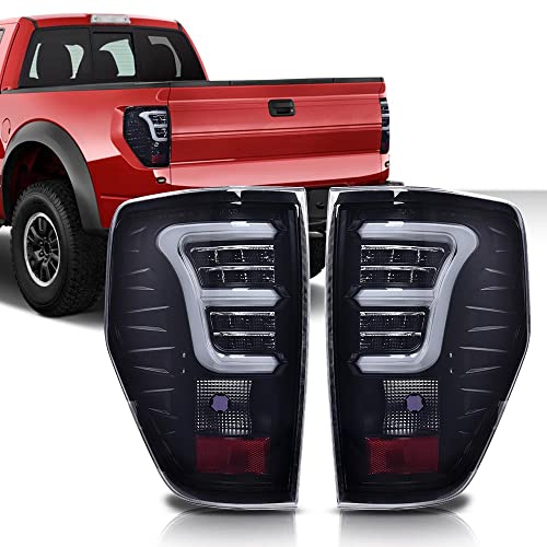 GPLUS مجموعة مصابيح الذيل G-PLUS، متوافقة مع فورد F150 2009-2014 (تناسب فقط نمط LED) زوج من المصابيح الخلفية مع مجموعة الأسلاك، عدسة دخانية، هيكل أسود، شريط ضوء أبيض - Image 2