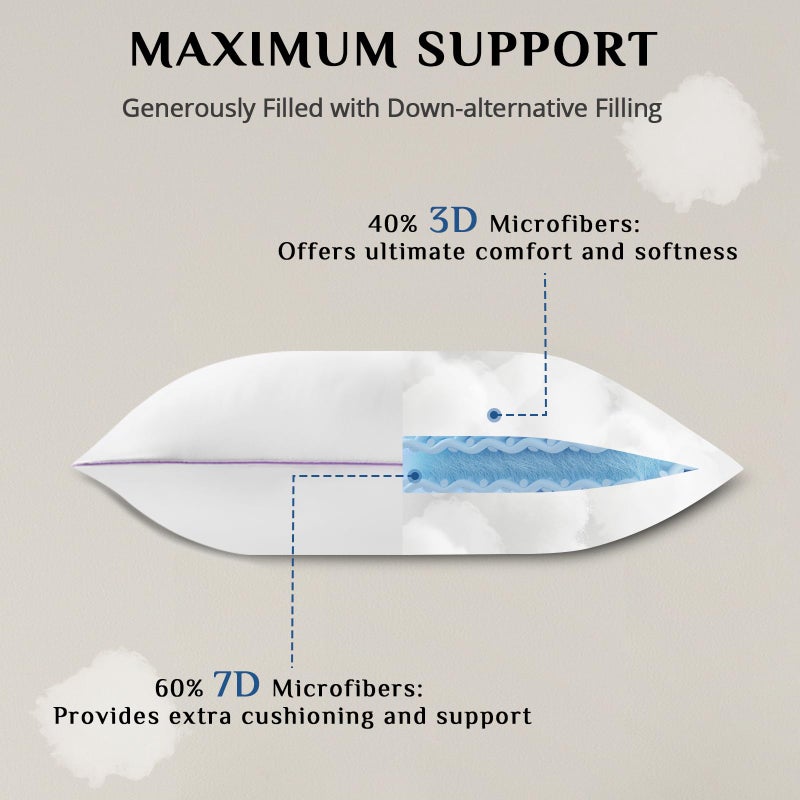 جولي فوغ jollyvogue الوسائد حجم الملك مجموعة من وسائد 2 مجموعة من 2 وسائد تبريد ودعم مع لينة فائقة البدي - Image 3