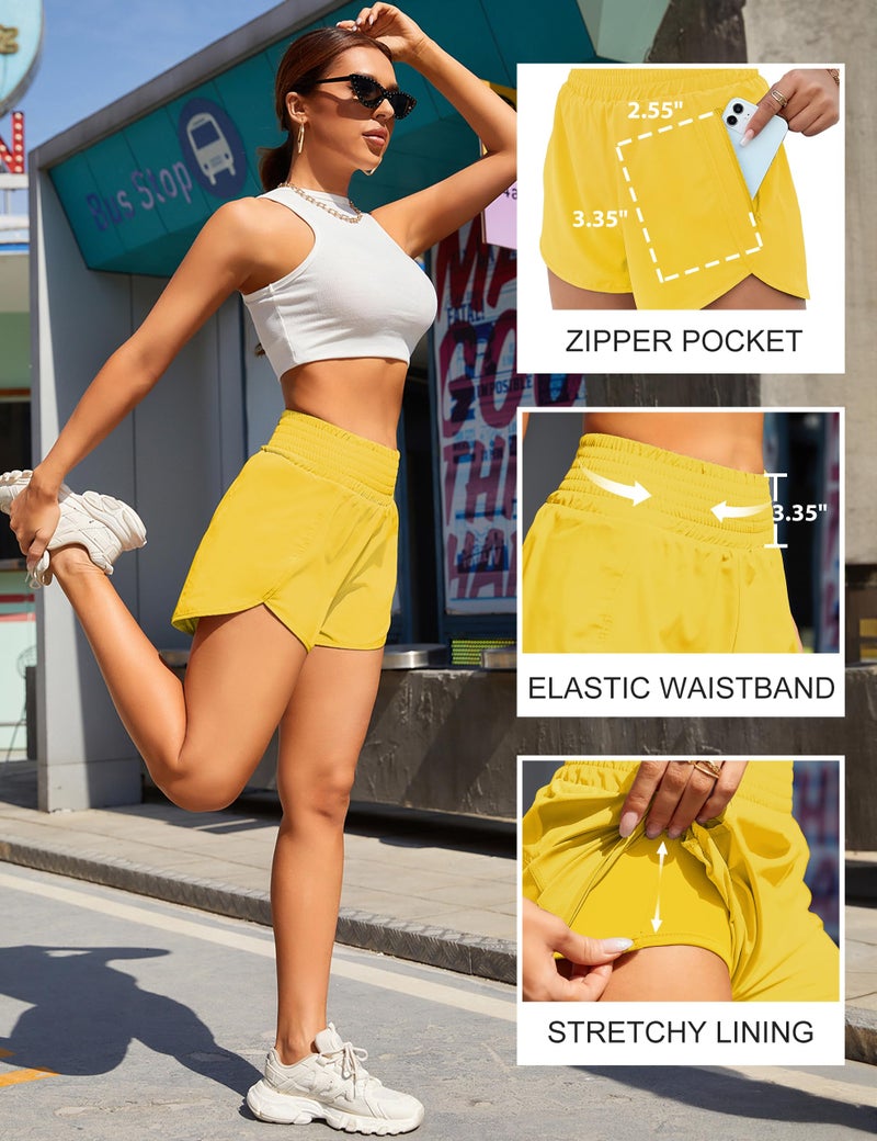 BMJL Women's Athletic Shorts High Waisted Running Short Pocket 2.5" Sporty Shorts Gym Elastic Workout Shorts(M,Bright Yellow) - Image 4