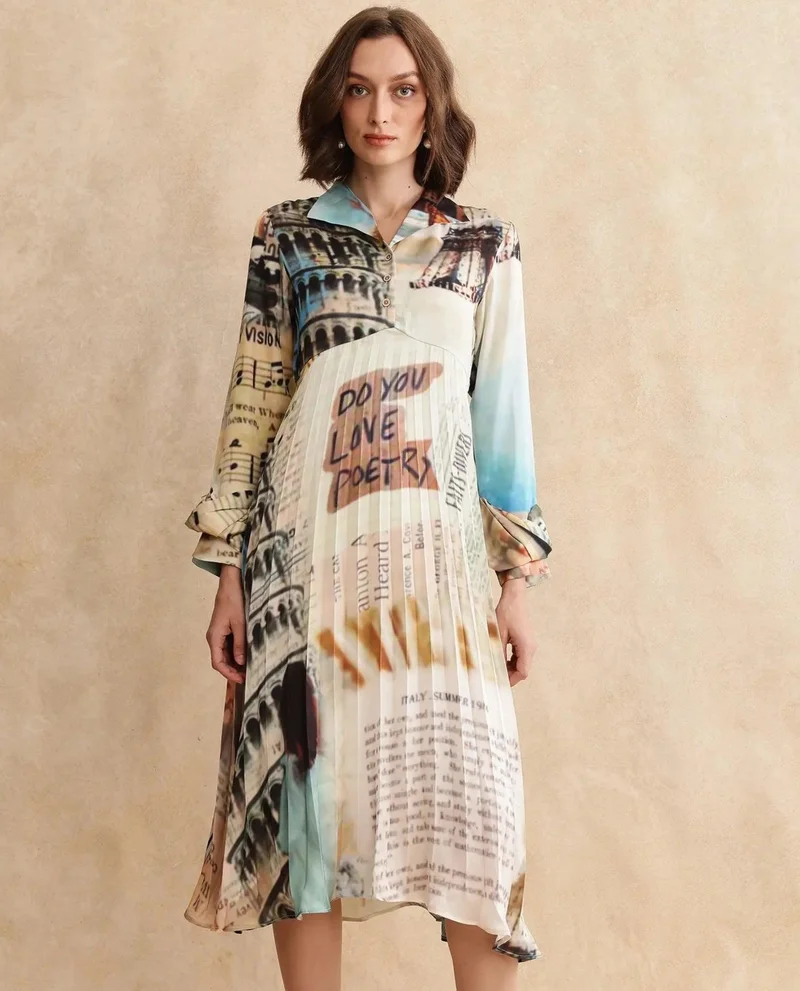 Rareism Women's Abstract Printed Midi Dress