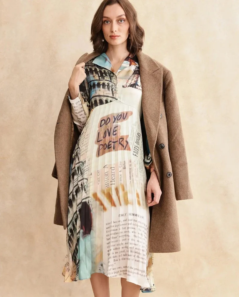 Rareism Women's Abstract Printed Midi Dress