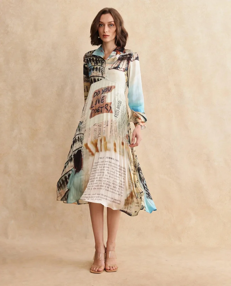 Rareism Women's Abstract Printed Midi Dress