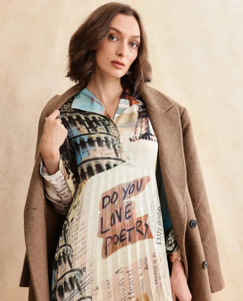 Rareism Women's Abstract Printed Midi Dress