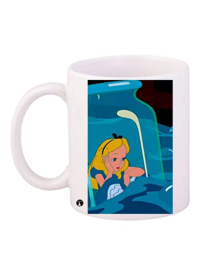 Cartoon Printed Coffee Mug White/Blue/Yellow 11ounce