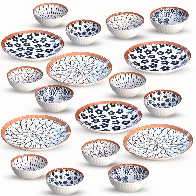 Eletree Ceramic Japanese Style Bowls Serving for Pasta,Salad,Noodle,Rice,Snack,Ice Cream,Soup,Dinner Colorful Kitchen Bowls Sets Beautiful Gift Box Packed (6 Plate+ 12 Bowl) - Image 1