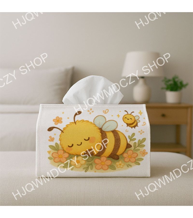 Funny Wildlife Tissue Box With Bee Flowers Print Polyester Fabric 1pcs 11x13x18cm - Image 5