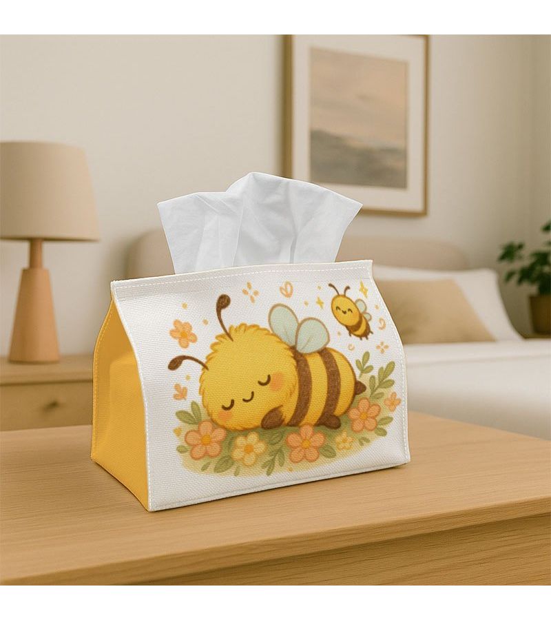 Funny Wildlife Tissue Box With Bee Flowers Print Polyester Fabric 1pcs 11x13x18cm - Image 1