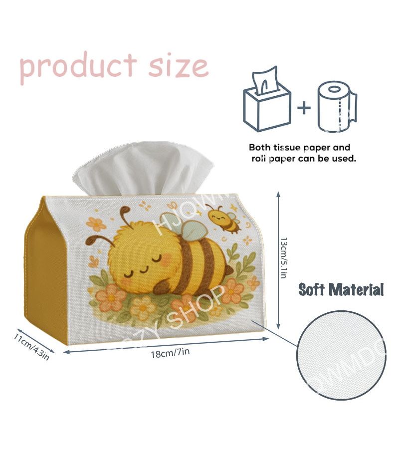 Funny Wildlife Tissue Box With Bee Flowers Print Polyester Fabric 1pcs 11x13x18cm - Image 3